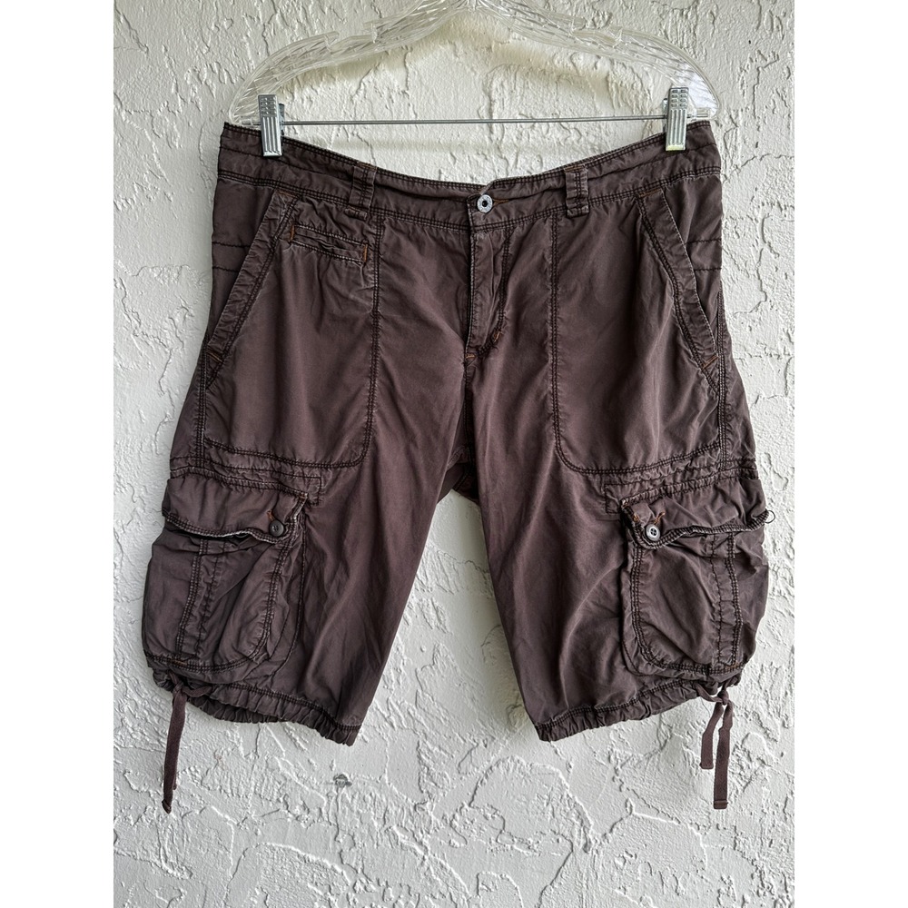Polo Jeans Ralph Lauren Brown Cargo Shorts Vtg Y2K Floral Trim Women 12 Utility